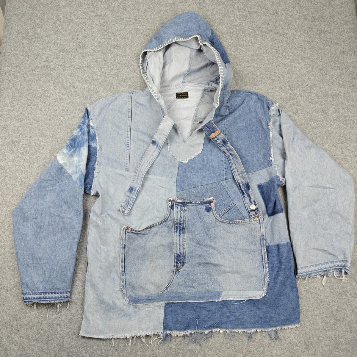 Kapital Kountry Hoodie Mens One Size Blue Patchwork Denim Remake