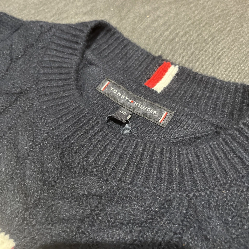 Tommy Hilfiger Kids boys colour block cable sweater jumper navy blue red white 8 - Image 2 of 4