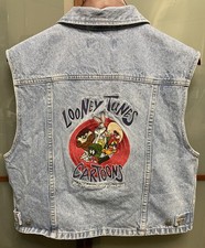 Looney Tunes Warner Bros Vintage 90s Y2K Womens Embroidered Blue Denim Vest XL