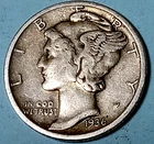 1936 Mercury Dime 90% Silver P Mint 90-Year-Old Coin