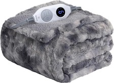 Electric Heated Throw Blanket Faux Fur with 6 Heating Levels  Auto Off 50" x60"