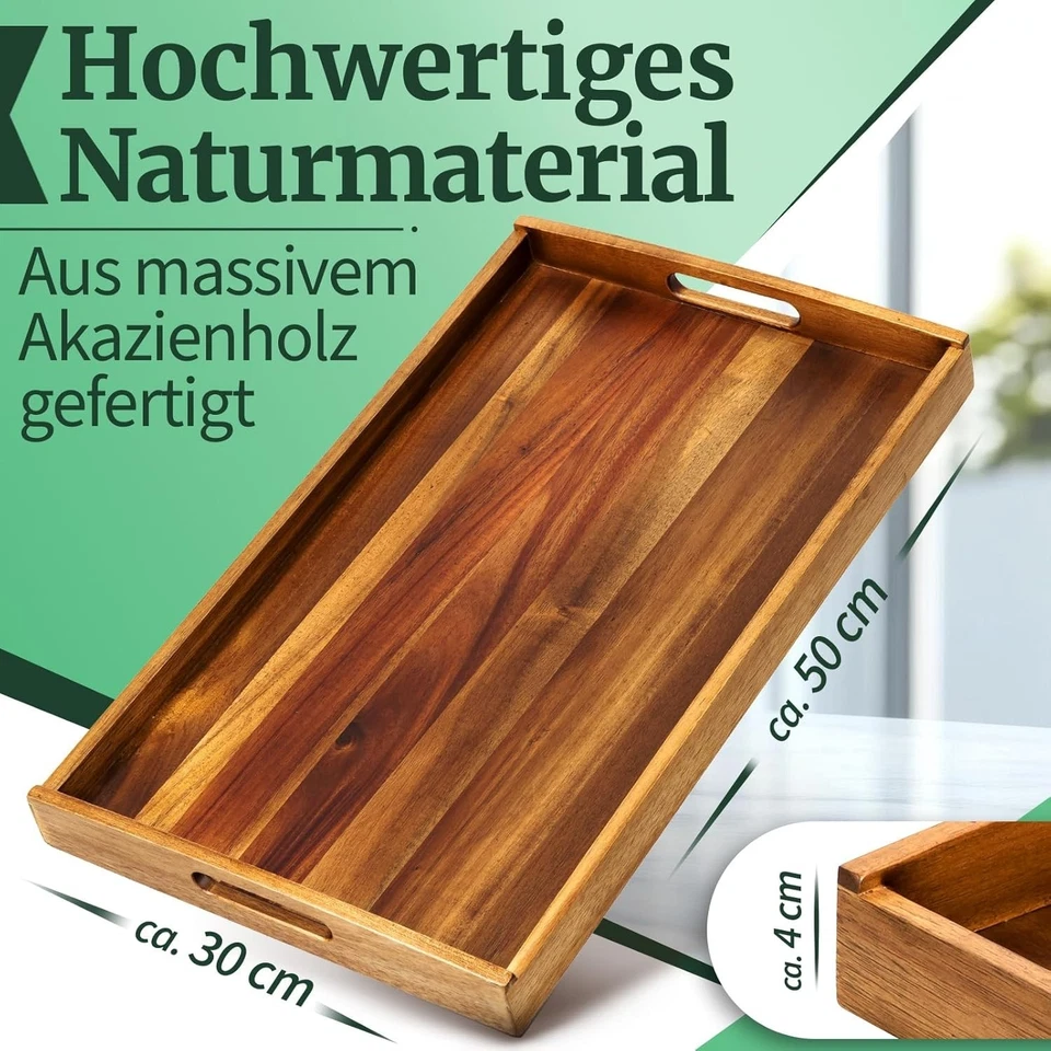 Elegantes Akazienholz Tablett mit hohem Rand -  für stilvolles Servieren - Bild 4 von 4