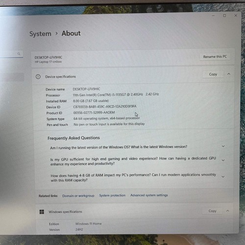 Portátil HP 17 CN0023DX 17" i5-1135G7 2.4GHz 8GB RAM 256GB SSD - Imagen 2 de 10