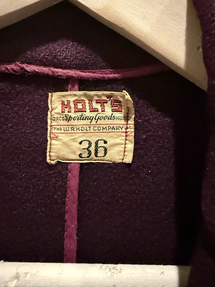 Vintage 1950s Wool Varsity Jacket Holt’s Sporting Size Maroon Chenille Letter L - Image 2 of 4