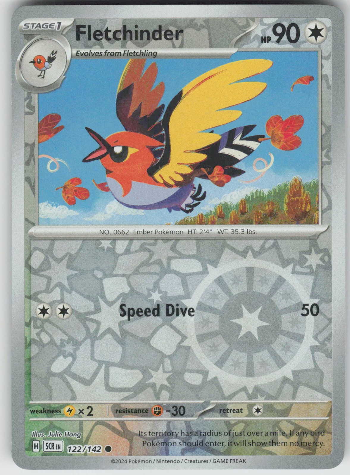 Pokemon Fletchinder 122/142 SV07: Stellar Crown Common NM