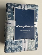 Tommy Bahama King Size Quilted Pillow Shams Set Tropical Patchwork Blue NWT