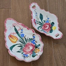 Vintage Trinket Bowls Serving Dish Ceramic Italian Pottery Renaissance Nove Rose