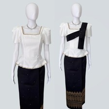 Khmer Traditional Outfit  2 Piece, Khmer Shirt  Skirt  FREE Khmer Scarf