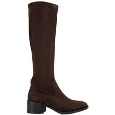 Kenneth Cole Brown Suede Knee High Boots Block Heel Side Zip Women's Fashion, 7