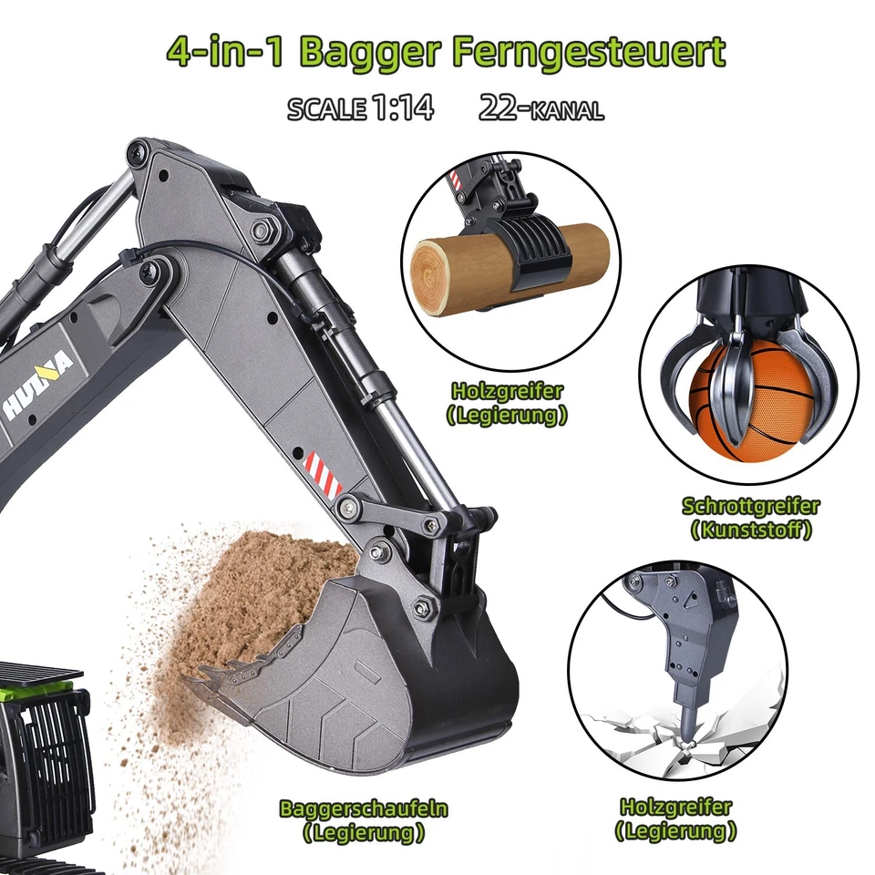 1:14  1593 4in1 RC Bagger Metall Ferngesteuerter Kettenbagger mit 2 Akku - Bild 3 von 4