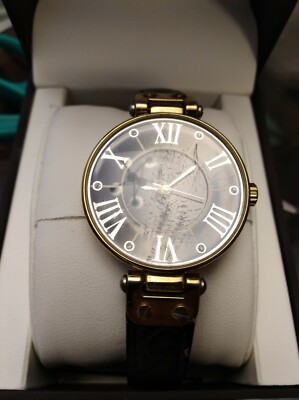 Anne Klein AK/1396BMBK Black and Gold-Tone Leather Croco-Grain Strap Watch