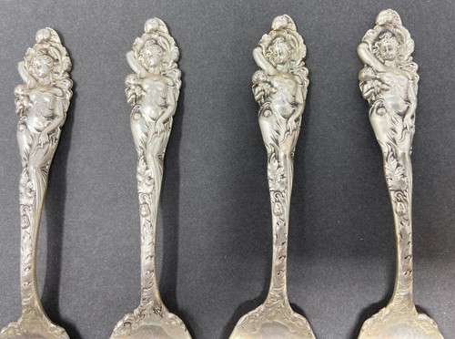 Four Antique Love Disarmed by Reed and Barton Sterling Silver Teaspoon 6" spoon - Picture 3 of 8