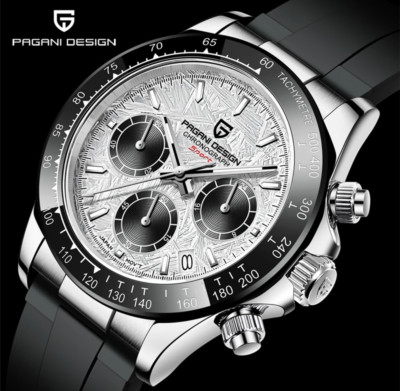 PAGANI DESIGN Herren Quarzuhr Saphir Edelstahl Neu Silber & Schwarz