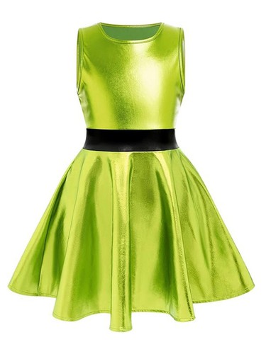 Kids Girls Alien Costume Metallic Sleeveless A Line Tutu Dance Dress Theme Party - Picture 16 of 24