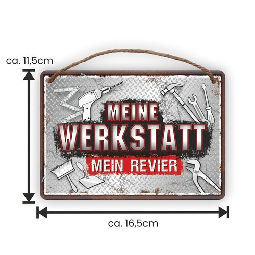 Metallschild Blechschild mit Kordel – Meine Werkstatt - Türschild Schild lustig - Bild 2 von 7