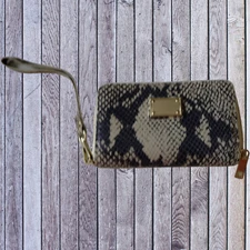 Faux Snakeskin Wristlet Wallet Zip Around Detachable Strap