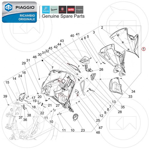 CONTRO SCUDO BAULETTO ANTERIORE NERO ORIGINALE PIAGGIO MEDLEY 125 ABS E5 2022 - Picture 6 of 7