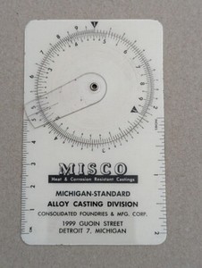 MISCO  Heat & Corrosion Resistant Casting Wheel  Chart Card  Mechanist Tool