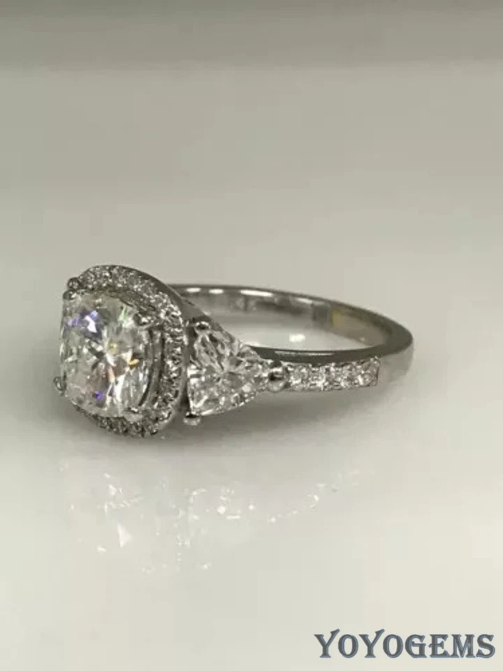 Solid 14K White Gold Moissanite Three Stone Engagement Ring 3.50 CT Cushion Cut - Image 4 of 4