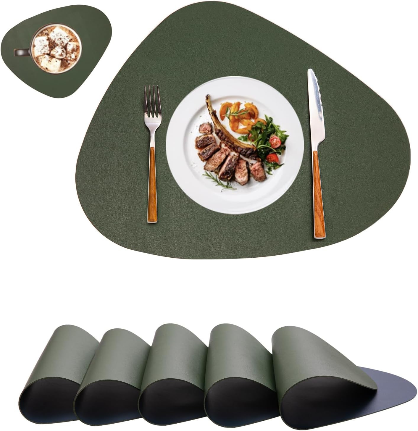 Set couvert de table et napperon cuir antiderapant impermable pour cuisine ronde