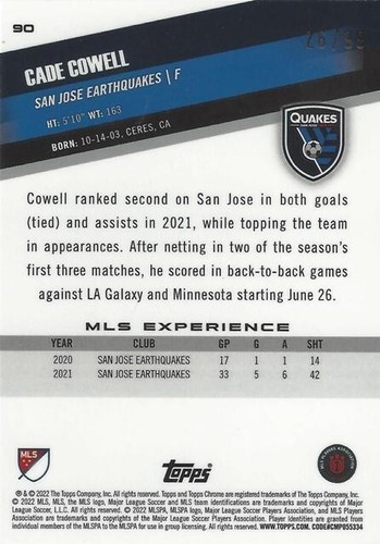 2022 Topps Cromo Major League Fútbol Verde Paralelo/99 Tarjetas (81-90) - MLS - Imagen 10 de 12