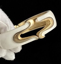Vintage White Enamel Gold Tone Swirl Hinged Bangle Ladies Bracelet Heavy 60.5g