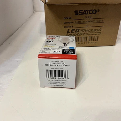 Satco S21213 5.5w G16.5 Globe LED 3000K Candelabra Base Dimmable 60w (Pack Of 6) - Picture 9 of 12