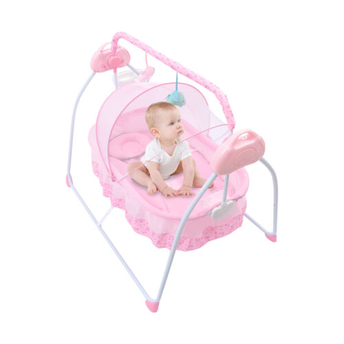 Elektrische Babywiege Babybett Automatische Schaukel Babywippe Kinderbett Rosa - Bild 5 von 17