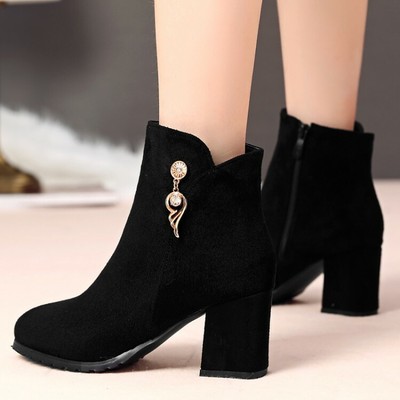 Details about Womens Fashion Round Toe Metal Decor Faux Suede Ankle Boots Pumps Mid Heels Size Details about Womens Fashion Round Toe Metal Decor Faux Suede Ankle Boots Pumps Mid Heels Size