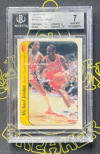 1986-87 FLEER - MICHAEL JORDAN - ROOKIE - STICKER - #8 - BGS 7