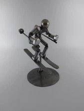 Skier Metal Bolt Figurine, Miniature Figurine, Upcycled Art, Welded Metal Art