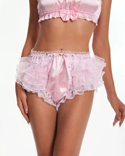 Sissy Frilly Ruffled Lace Silky Satin Full Coverage Briefs Lingerie Panties