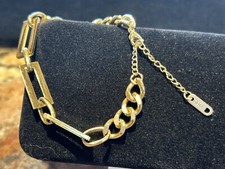 Women Girl Gold Plated Titanium Stainless Steel Rectangle Chain Bracelet 8.5  