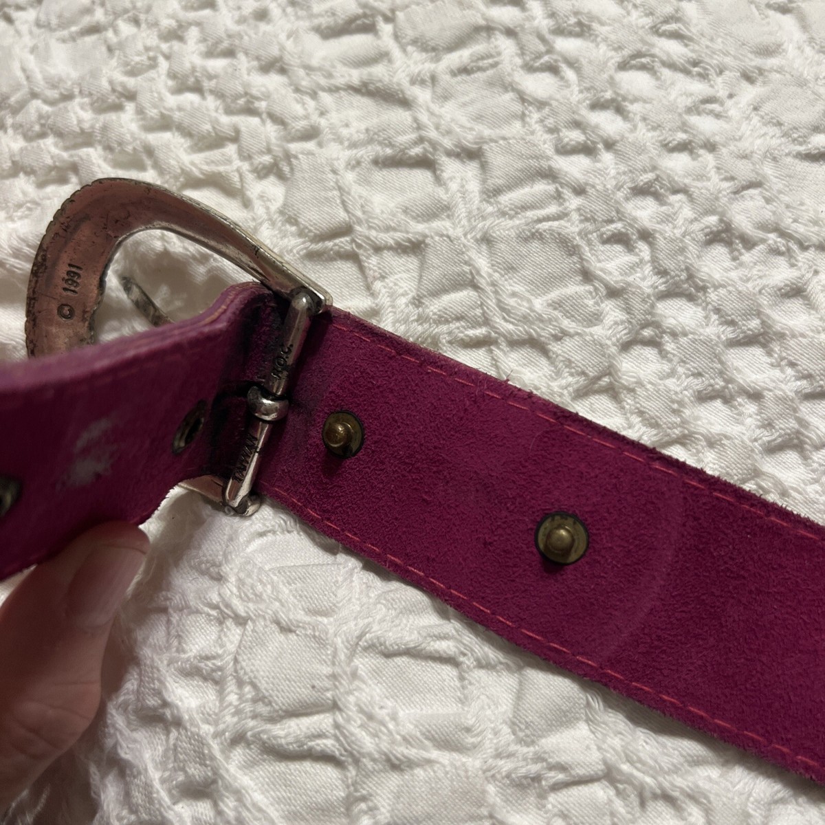 B Low The Belt Ivory/Pink Embossed Leather Belt Only Size 36  display picture 2
