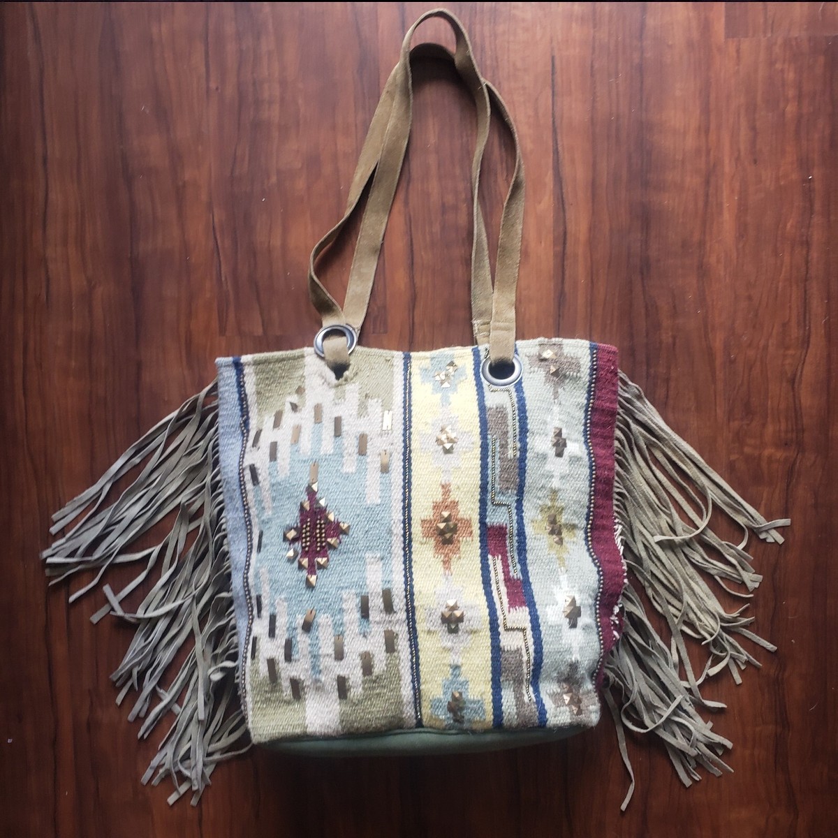 Lovestitch Large Tote Bag Aztec Tribal Boho Bling Suede  display picture 1