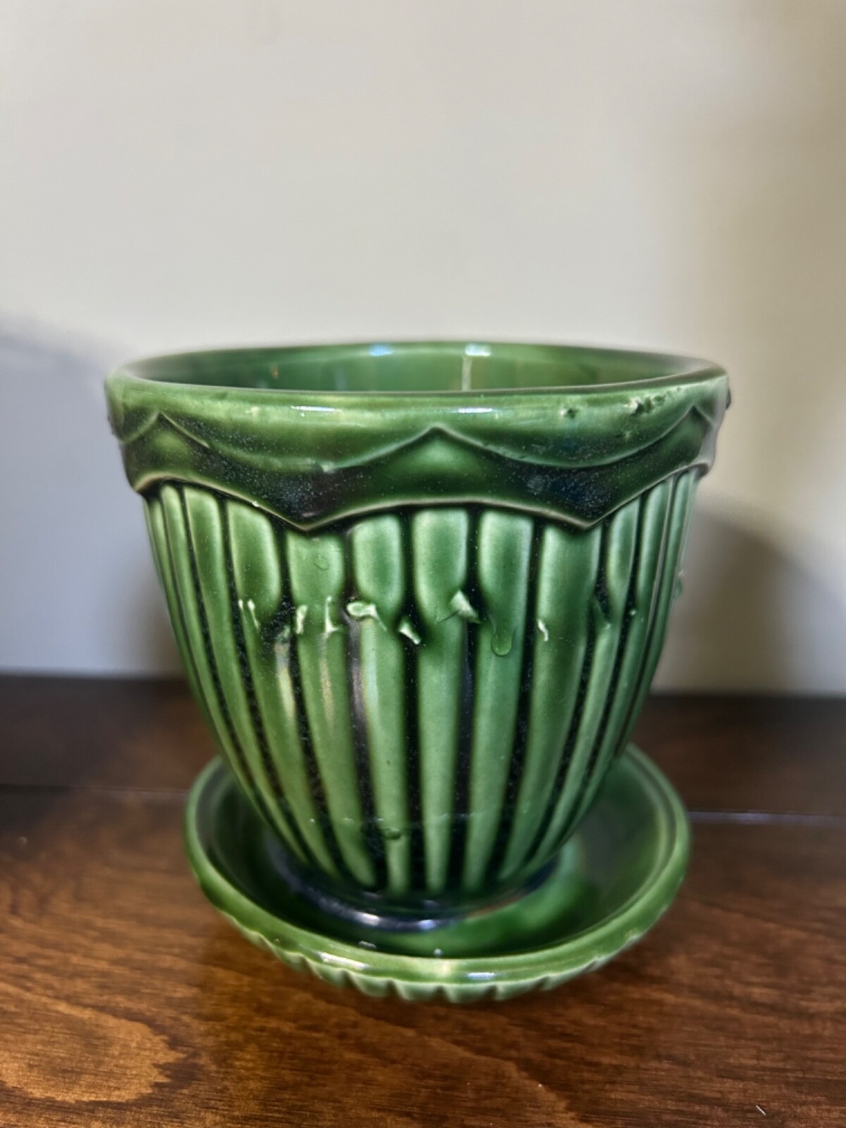 McCoy MCP Pottery Vintage Mid Century Green Planter Pot Saucer Vase Maker’s Mark eBay