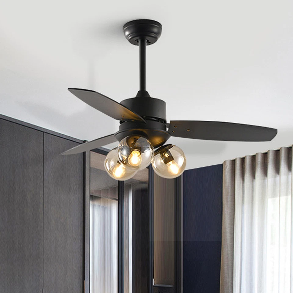 42" Ceiling Fan Chandelier + Remote Control 3 Wood Blades 3 Speeds E26*3 Bulb - Image 2 of 4