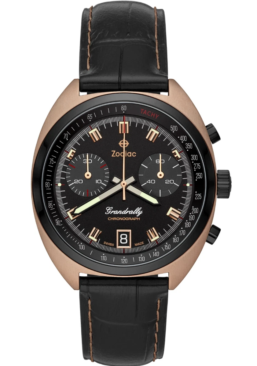 Zodiac Grandrally Rose Gold Tone Leather Band Chronograph Watch ZO9610