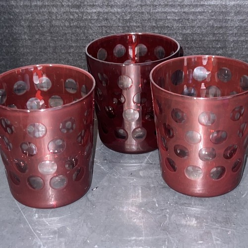 MELROSE Red Glasses With Circle Design ~ On The Rocks Glasses ~ Set Of 3 ~11oz