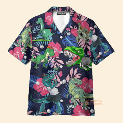 Golf Funny Dinosaur Back Nines Matter Tropical Pattern   Hawaiian Shirt