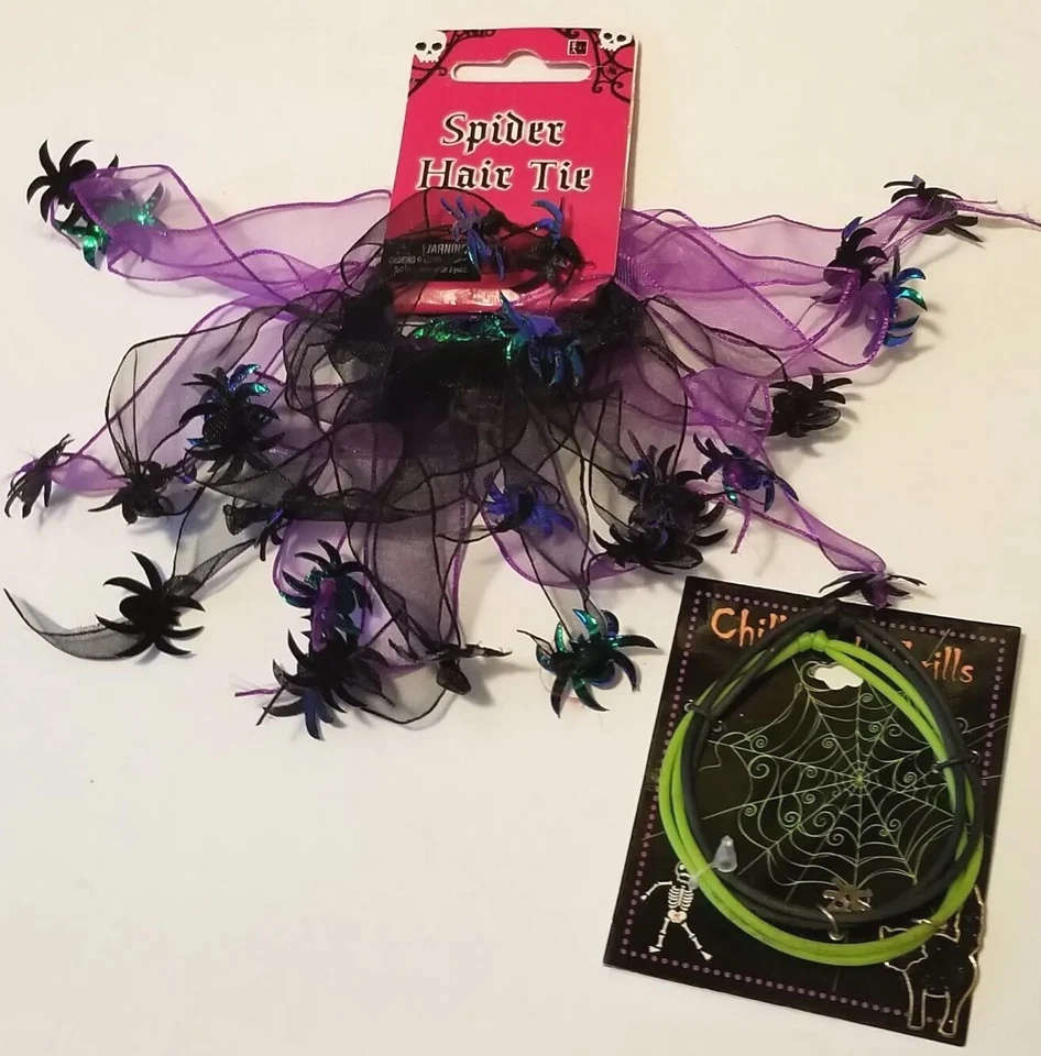 Pulsera de Halloween para niños corbata de pelo lote de 2 piezas araña gato negro NUEVO Foto 2 de 4