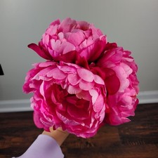 Lot of 3 Artificial Flowers Pink Peony Short Stem Beautiful Summer Flowers
