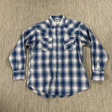 Ely Cattleman Shirt Men's L Blue Cotton Long Sleeve Cowboy Western Button Down