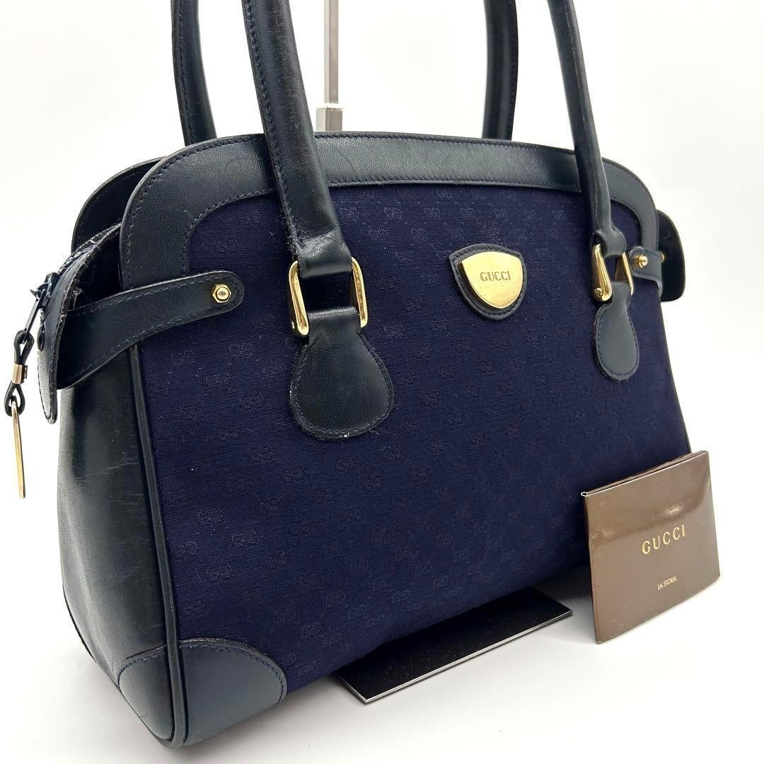 Gucci Micro GG Canvas Navy Leather Shoulder Bag in Excellent Condition from Japan