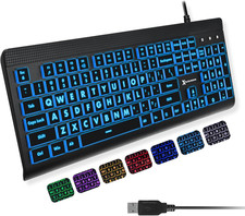 Teclado Computadora de Letra Grande Retroiluminado USB 7 Colores LED Para PC