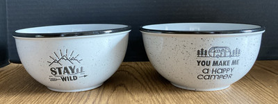 Set of 2 Members Mark Camper Adventure 100% Stoneware 6-1/4'' Bowls NEW OTHER