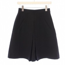 Valentino VALENTINO Flared Skirt Tuck Knee Length Stretch Wool Silk 38 Black BB