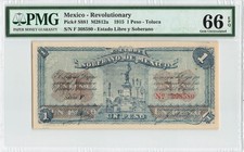 MEXICO 1 Peso 1915, P-S881, Toluca, Soberano, PMG 66 EPQ Gem UNC, TOP POP FINEST