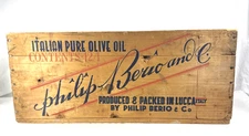VTG Wooden Philip Berio & Company Olive Oil Crate 26" x 11" x 15