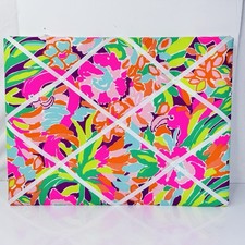 Vntg Lilly Pulitzer LULU Poplin Ribbon Memo Photo Memory Picture Board Flamingos